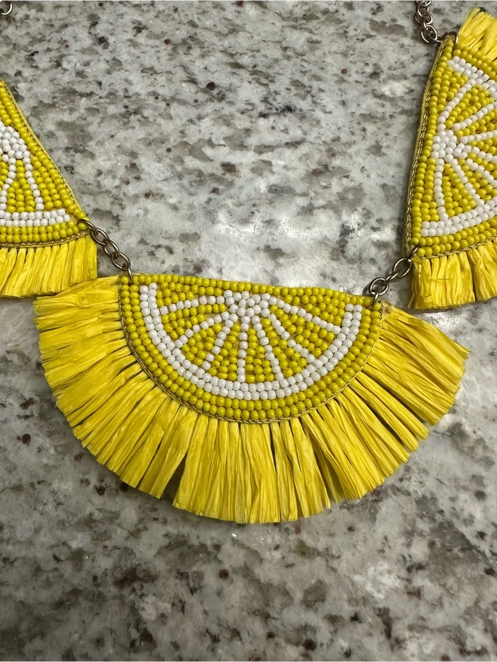 Boutique Yellow Beaded Fringe Statement Necklace